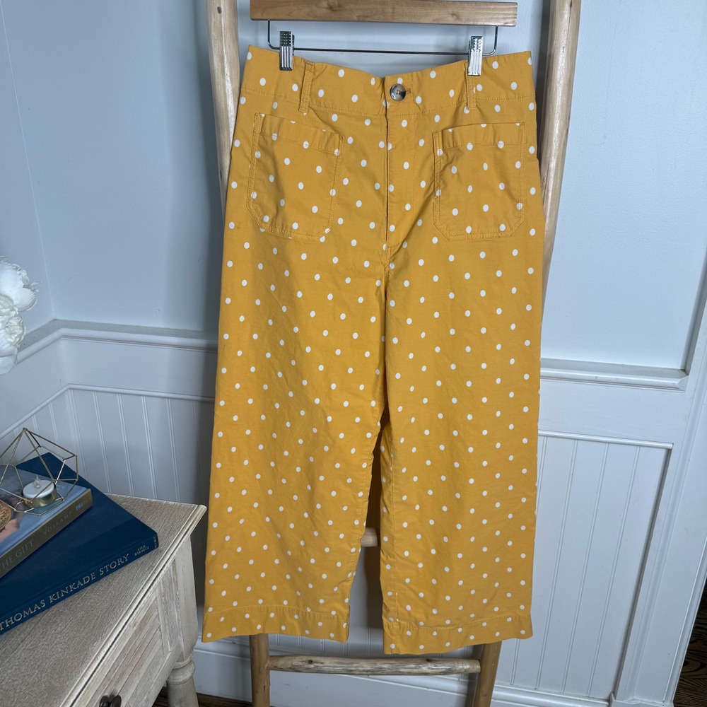 Maeve Anthropologie The Colette Polka Dot Wide Leg Crop Pants Mustard Yellow 32